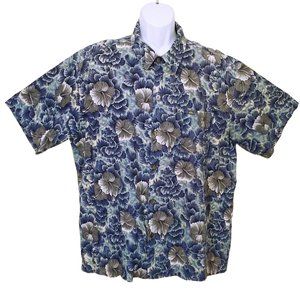 Vintage 80s Quicksilver USA Aloha Shirt -XL Pocket SSL Tropical Floral Tiki Blue